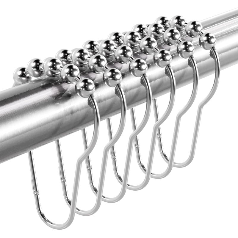 Titanker Shower Curtain Hooks Rings, Rust-Resistant Metal Shower Curtain Hooks for Bathroom Shower Rods Shower Hooks Shower Rings for Curtain - Set of 12, Chrome - Image 1
